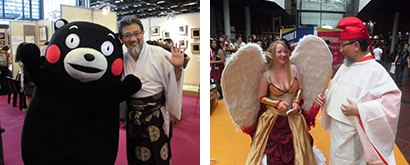 JAPAN EXPOの参加したゆるキャラやコスプレイヤーと交流する三宅善信 JAPAN EXPOの参加したゆるキャラやコスプレイヤーと交流する三宅善信