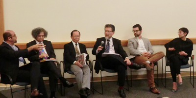 UCSBでのパネル討議でランベッリ教授と意見を交える三宅善信代表 UCSBでのパネル討議でランベッリ教授と意見を交える三宅善信代表