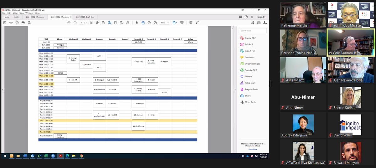 データを画面共有しながらオンラインで開催されたG20諸宗教フォーラム国際運営委員会